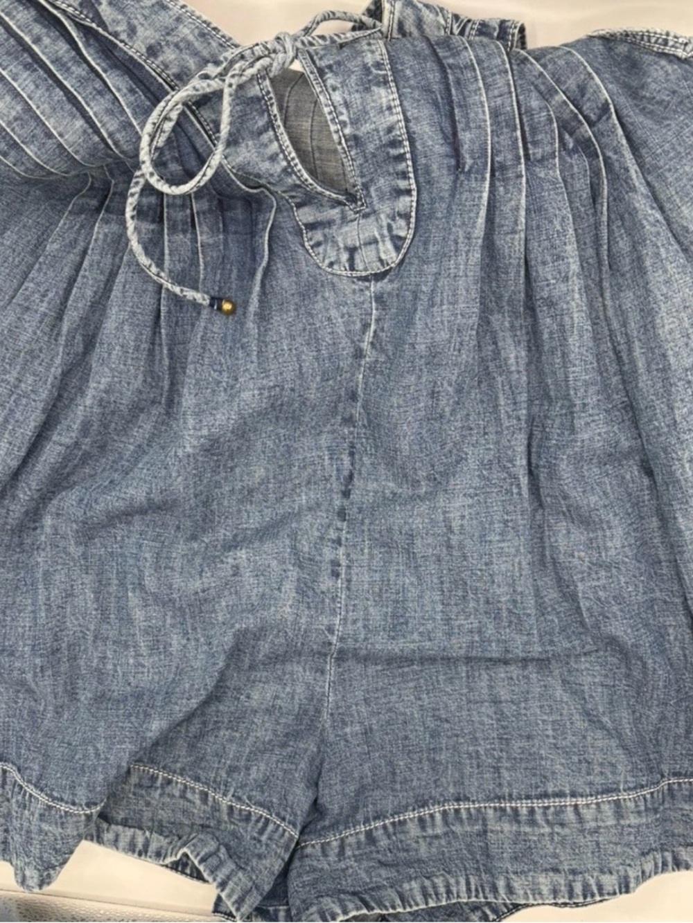 Free People Denim Webster Romper Blue  Women's Small Sleeveless Pintuck - Picture 13 of 16